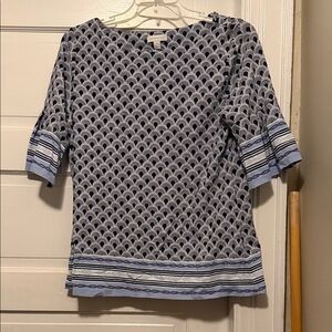 Charter Club Navy and White Patterned Blouse